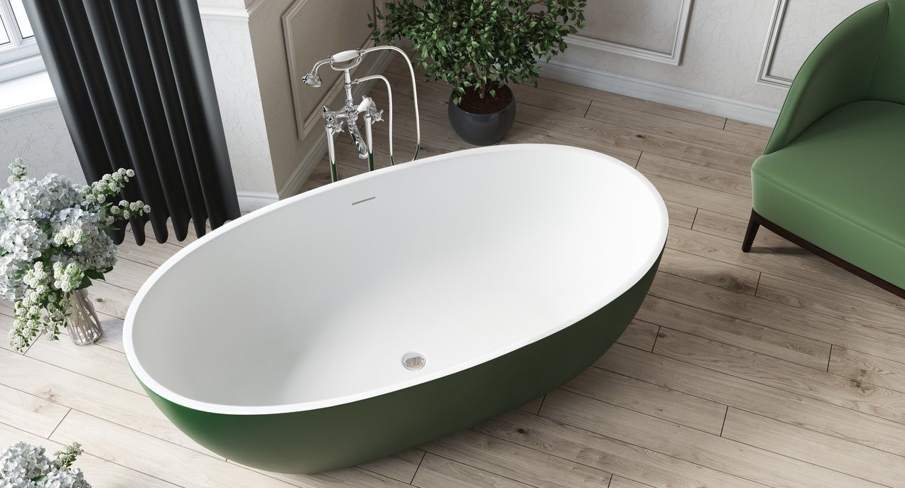 Aquatica Corelia Moss Green Wht Freestanding Solid Surface Bathtub